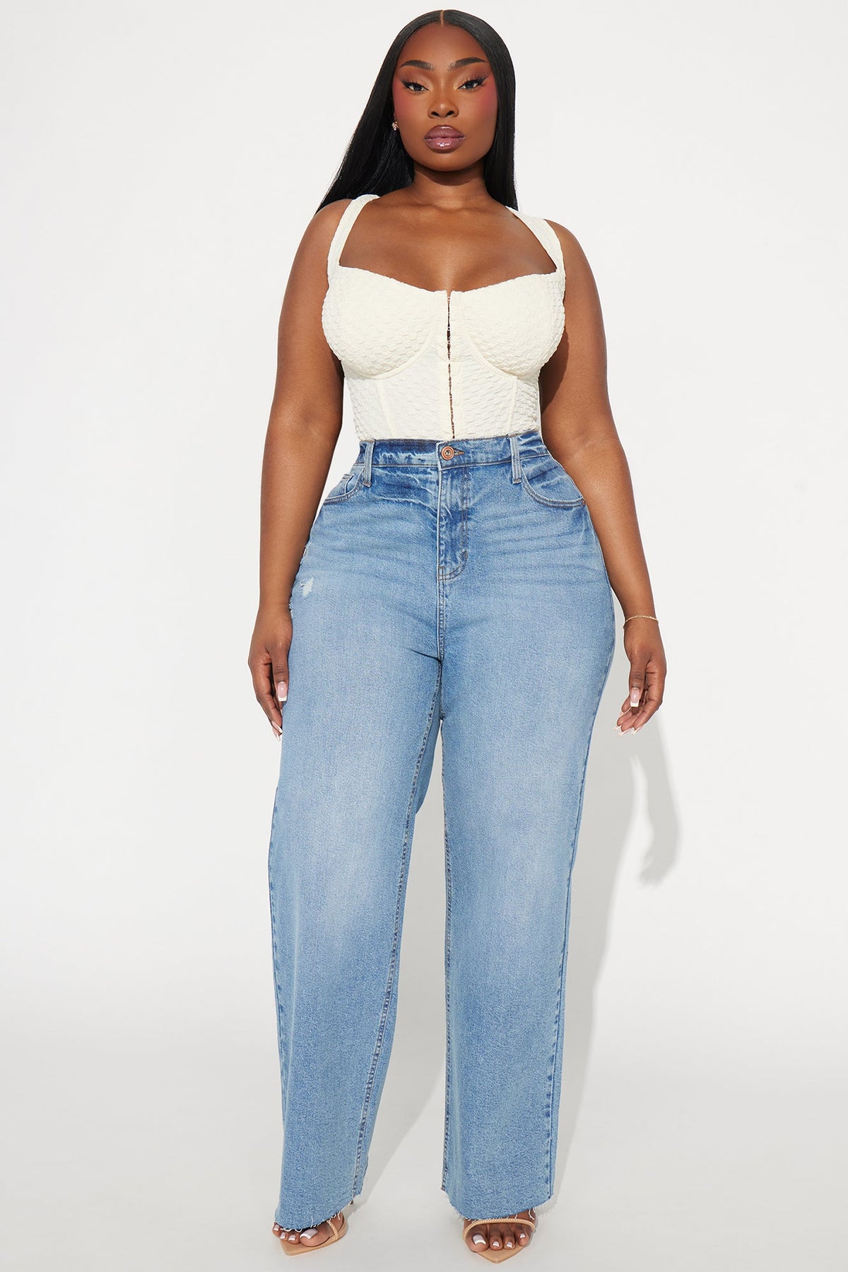 Nova 90's Baby Basic Stretch Wide Leg Jean - Medium Wash.