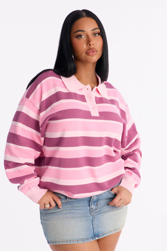 Martini Striped Polo Sweater - Pink/combo.