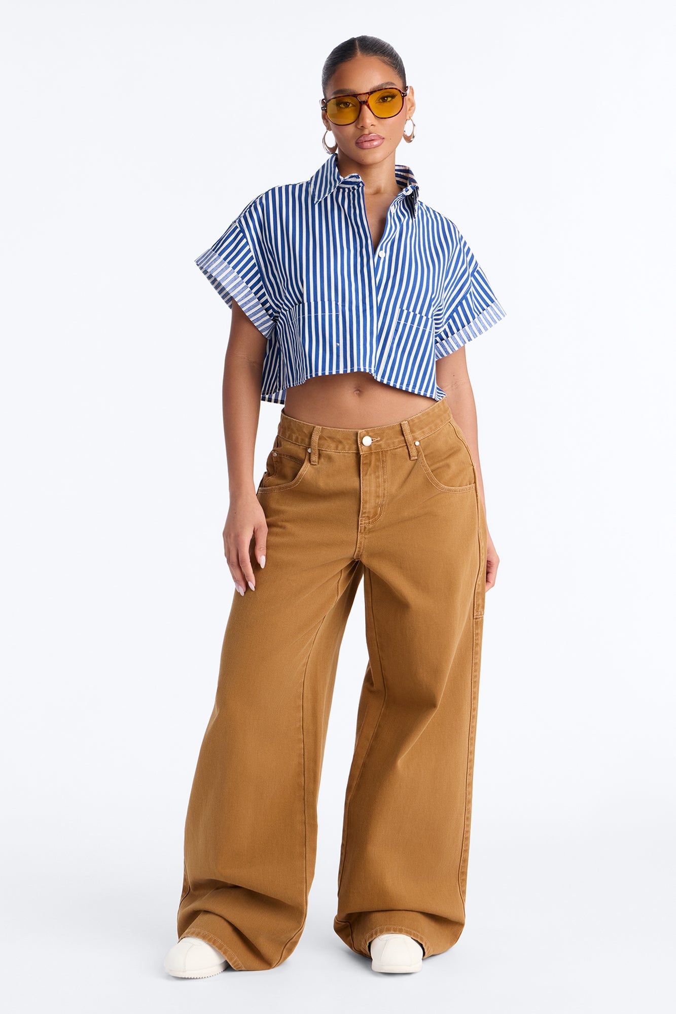 Beachside Babe Striped Shirt - Navy/combo.