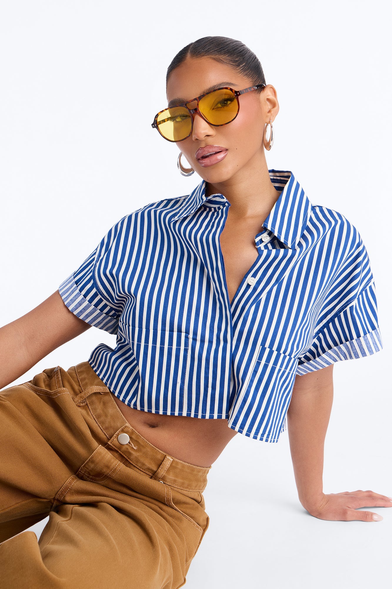 Beachside Babe Striped Shirt - Navy/combo.