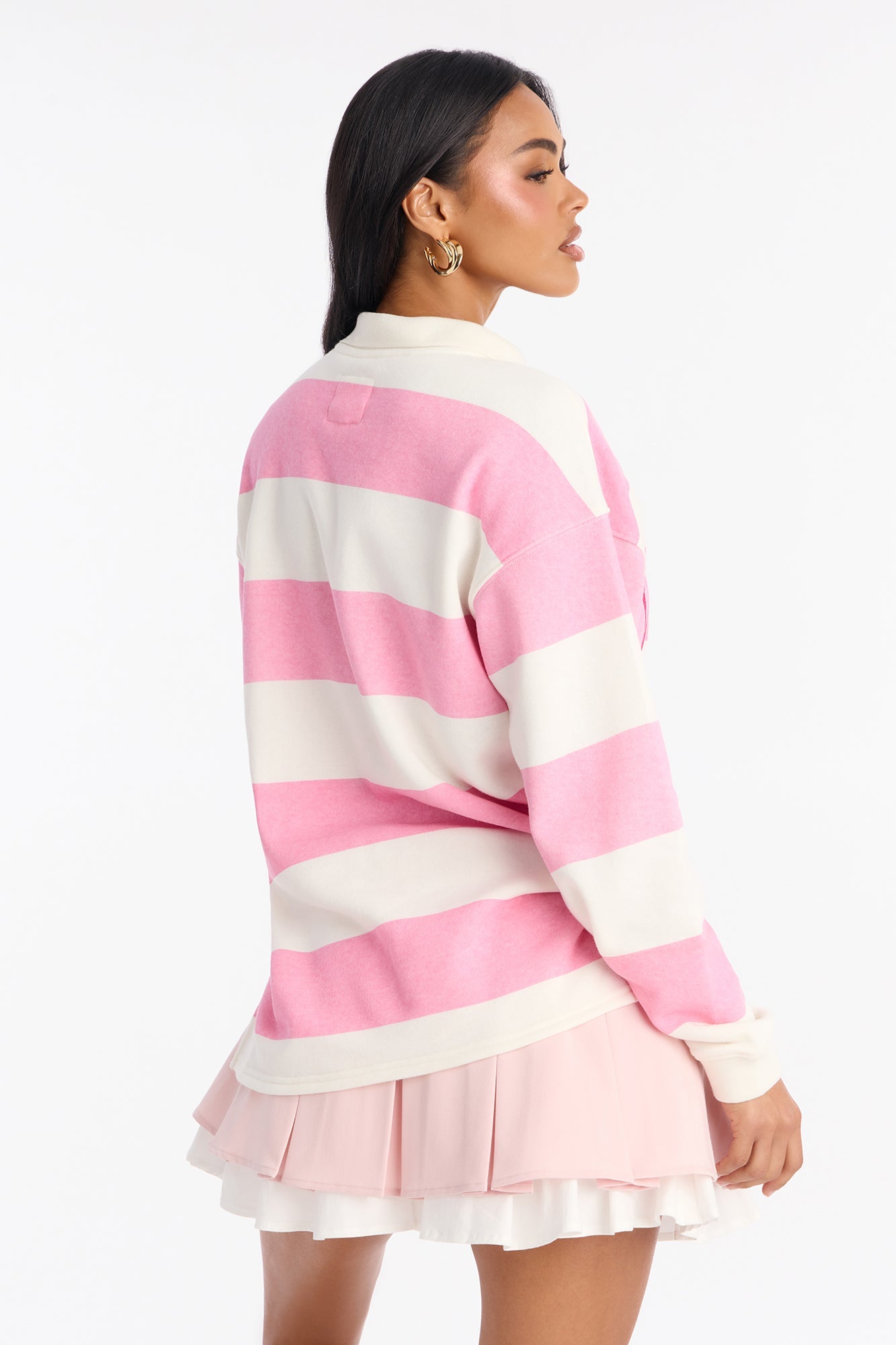 Varsity Striped Long Sleeve Polo - Pink.