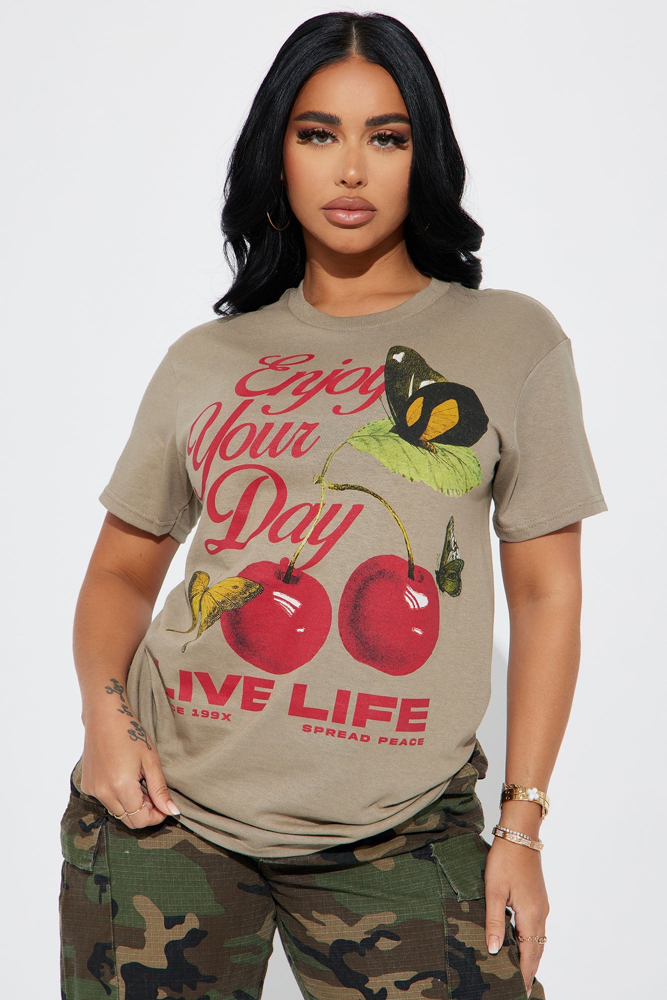 Enjoy Your Day Graphic Tee - Taupe.