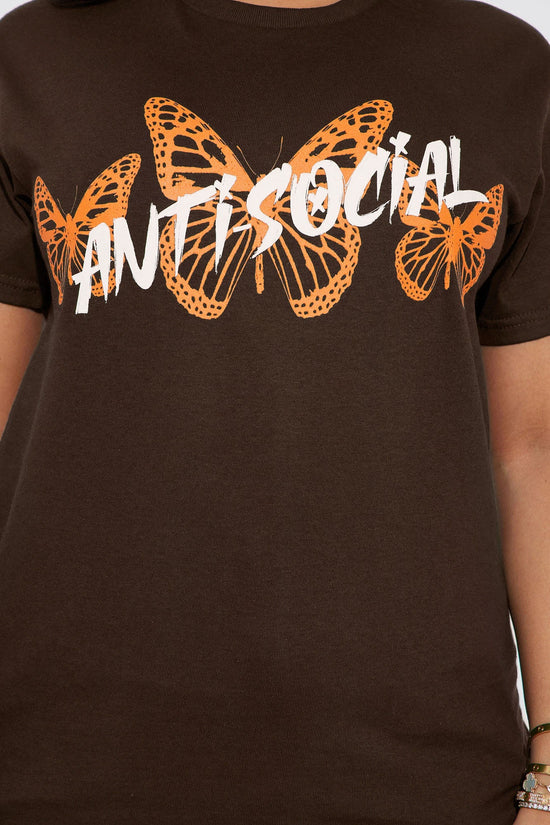 Anti Social Energy Graphic Tee - Chocolate.