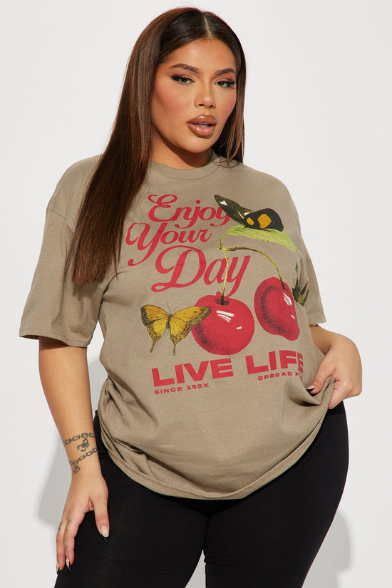 Enjoy Your Day Graphic Tee - Taupe.