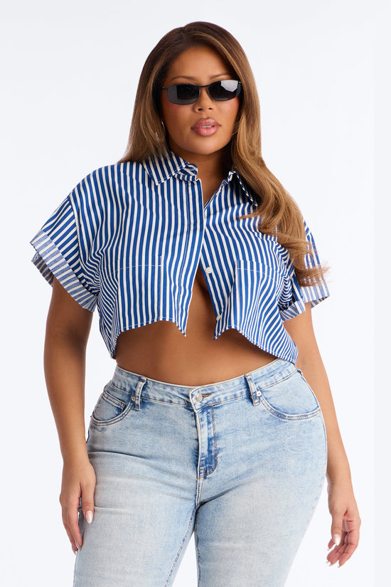 Beachside Babe Striped Shirt - Navy/combo.