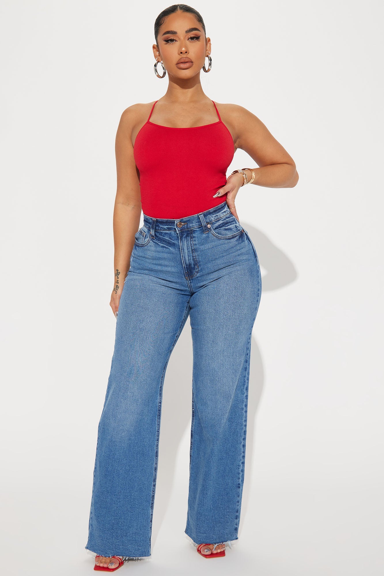 Nova 90's Baby Basic Stretch Wide Leg Jean - Medium Wash.