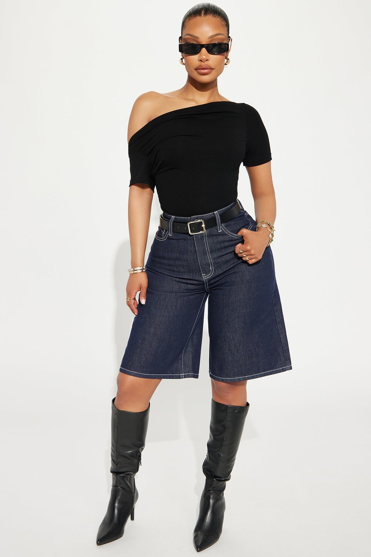 Eva Effortless One Shoulder Top - Black.