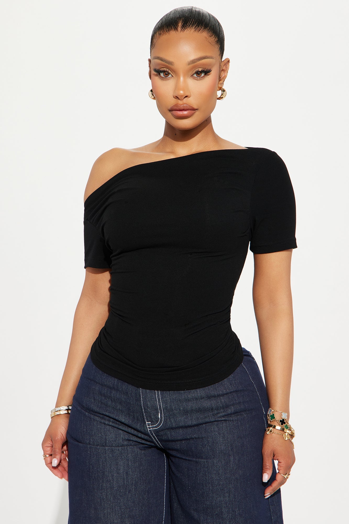 Eva Effortless One Shoulder Top - Black.