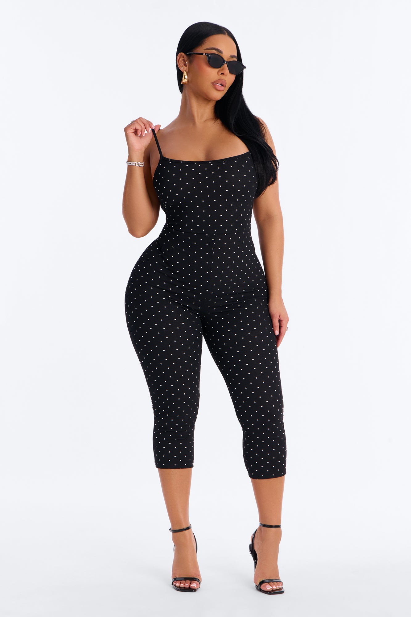 Penelope Polka Dot Capri Jumpsuit - Black.