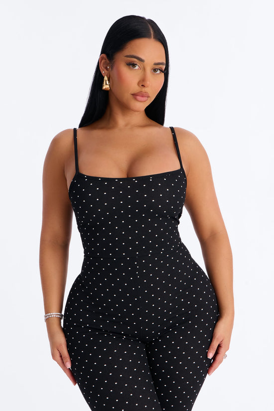 Penelope Polka Dot Capri Jumpsuit - Black.