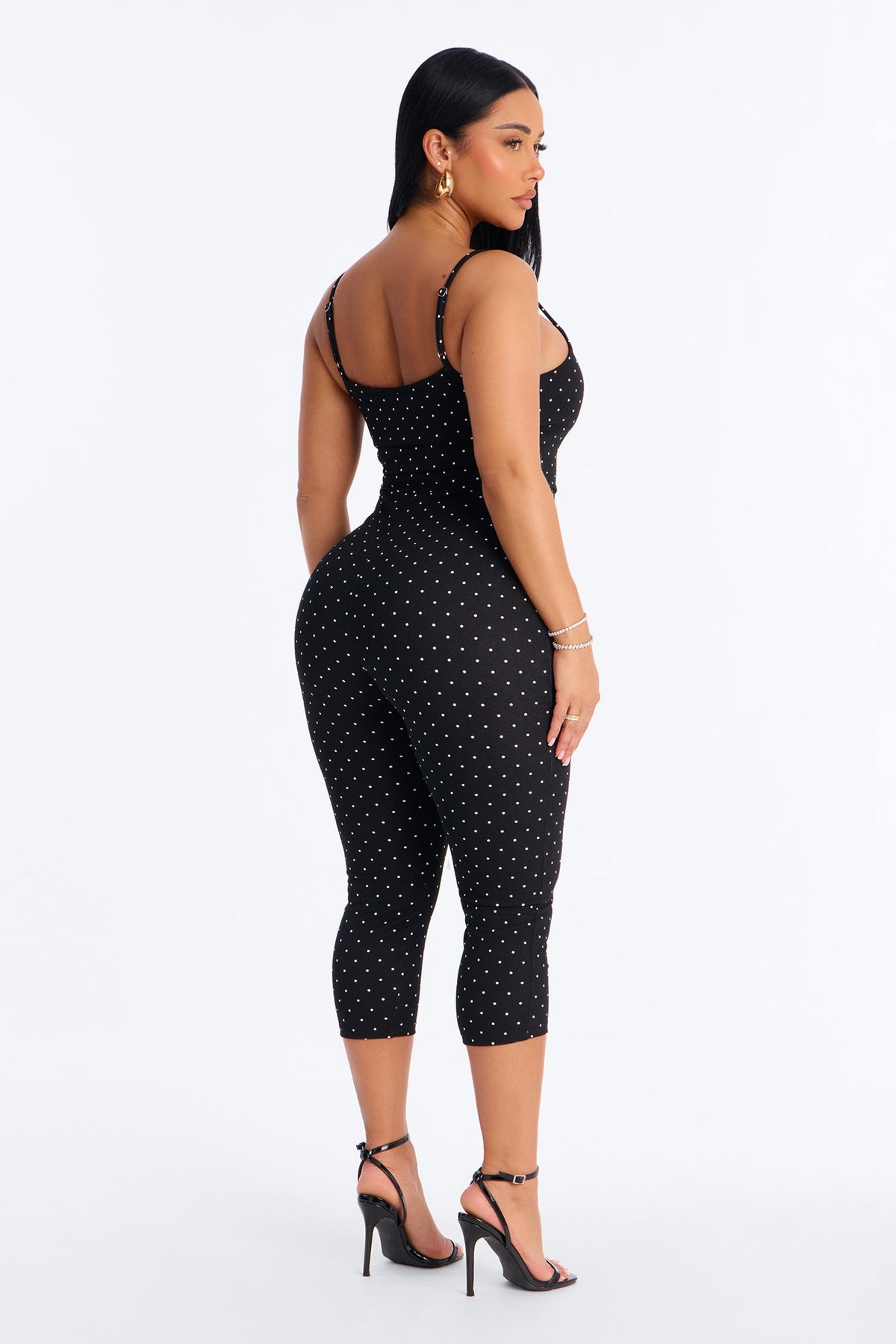 Penelope Polka Dot Capri Jumpsuit - Black.