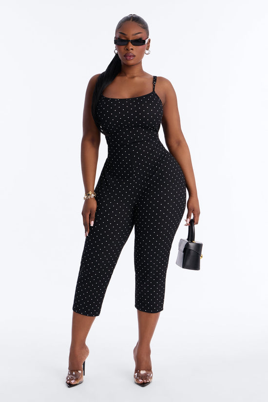 Penelope Polka Dot Capri Jumpsuit - Black.