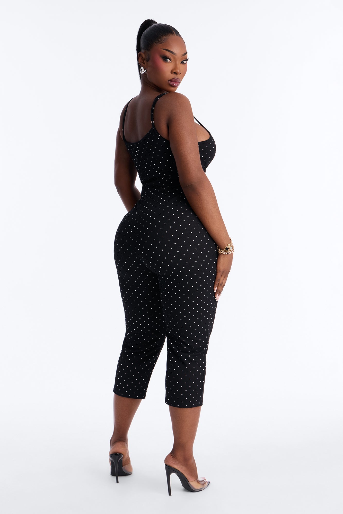Penelope Polka Dot Capri Jumpsuit - Black.