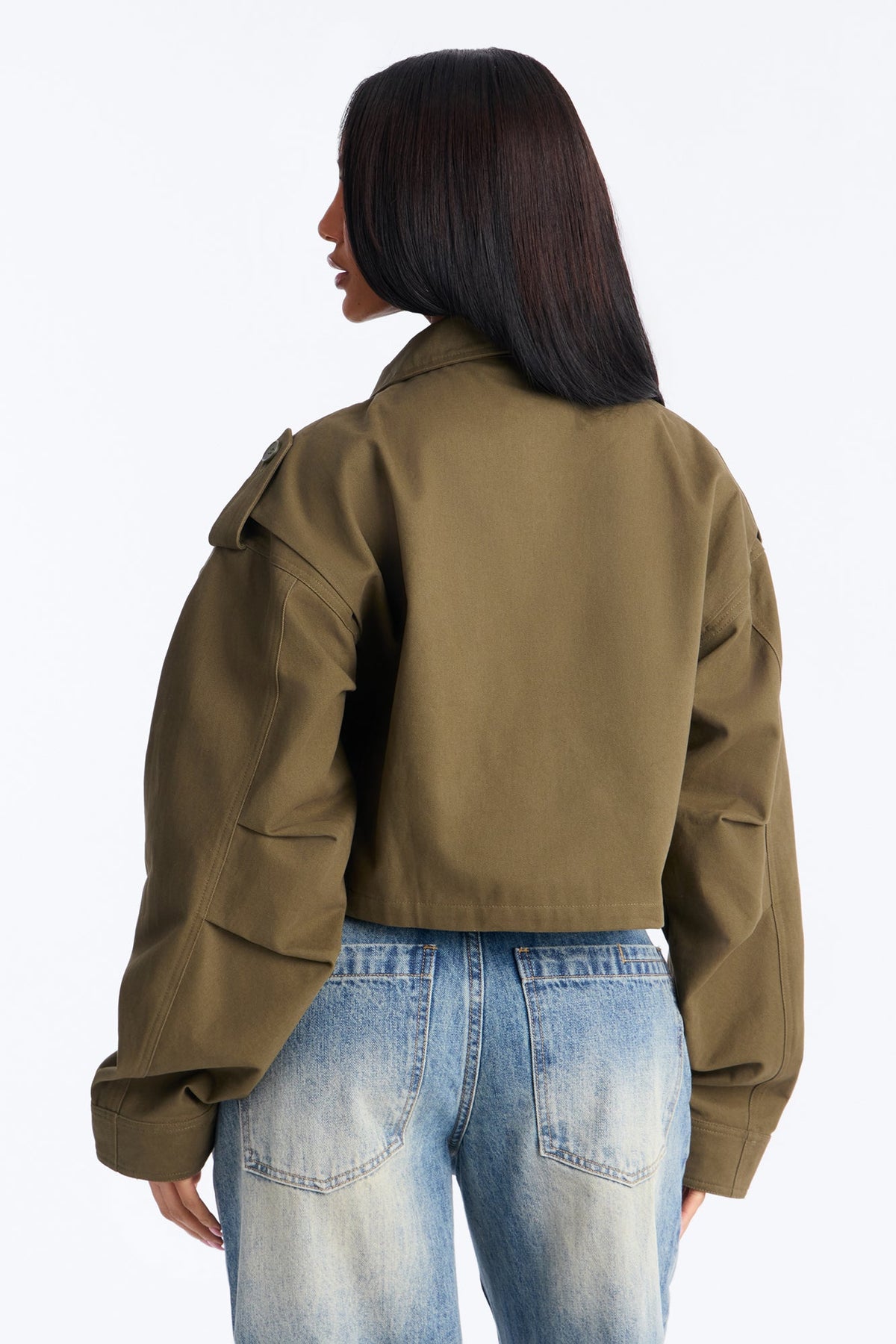 Mission Accomplished Cropped Funnel Neck Utility Jacket - Olive.