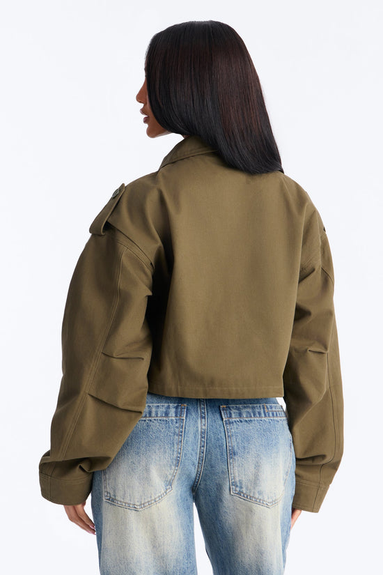 Mission Accomplished Cropped Funnel Neck Utility Jacket - Olive.