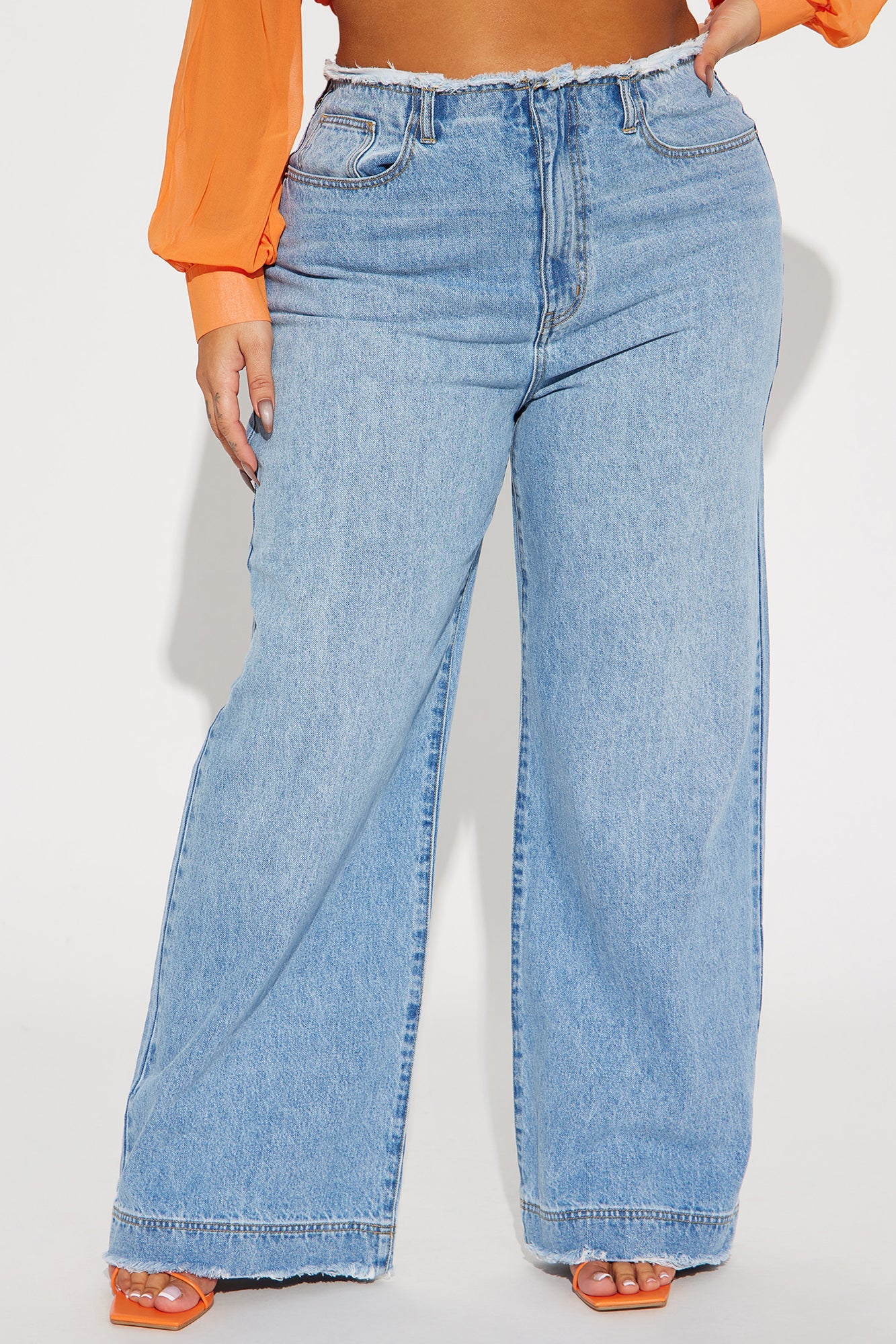 Pantalón De Mezclilla In Your Dreams Cut Off Waistband Baggy - Deslavado Medio.