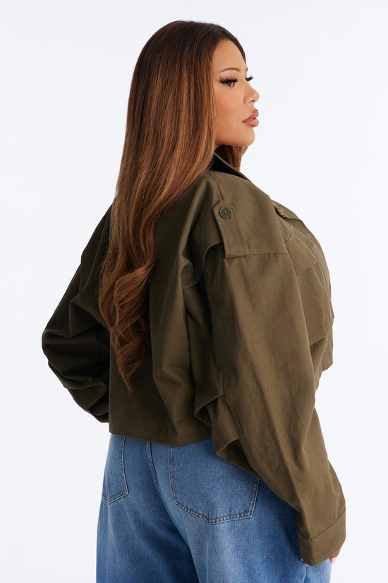 Mission Accomplished Cropped Funnel Neck Utility Jacket - Olive.