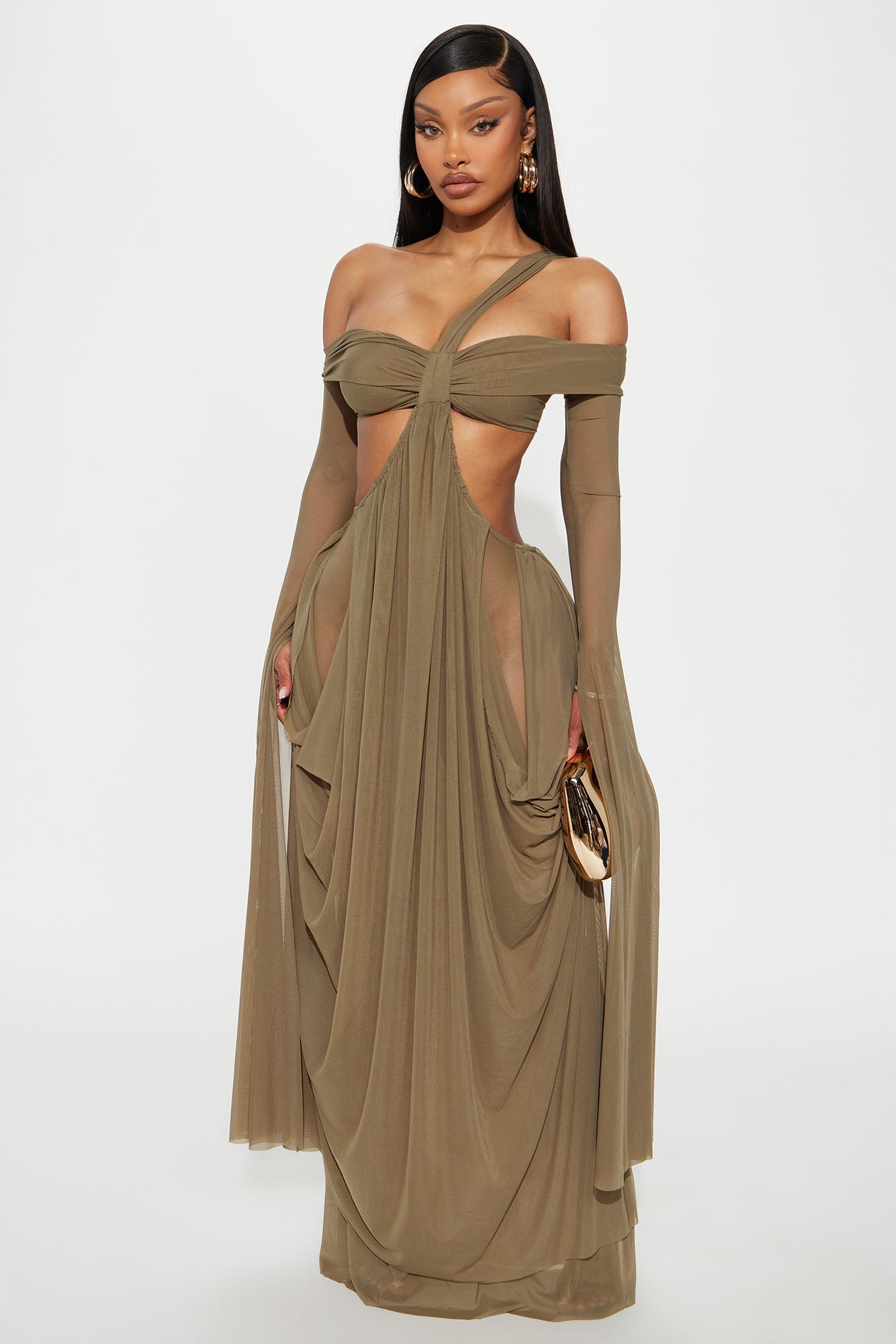 Vestido Maxi De Malla Alora - Oliva.