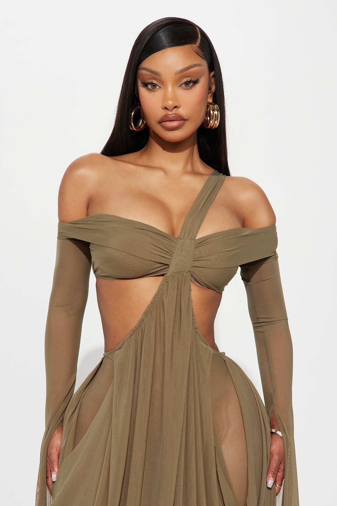Vestido Maxi De Malla Alora - Oliva.