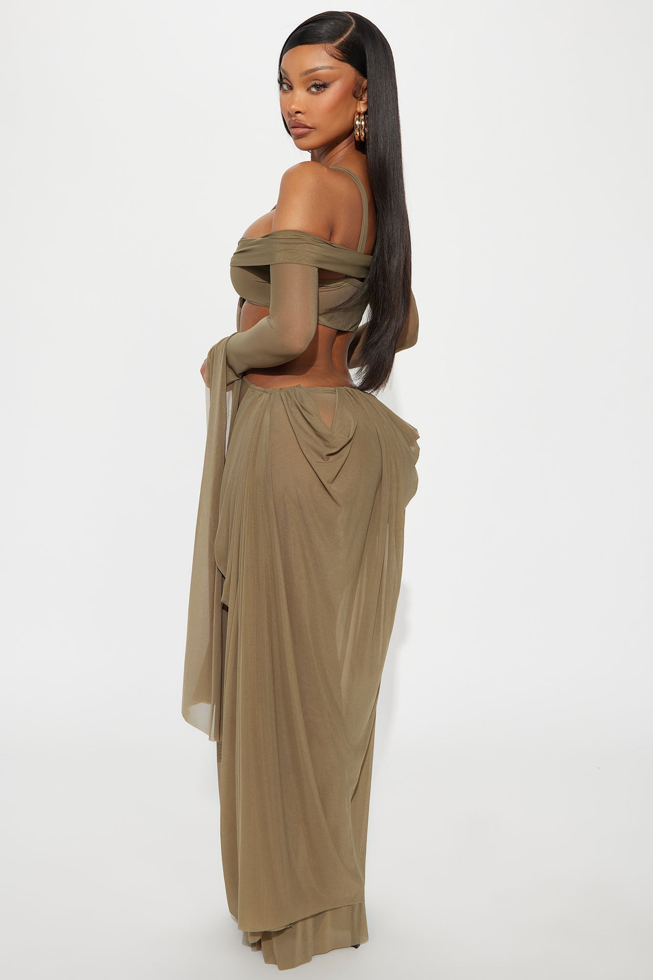 Vestido Maxi De Malla Alora - Oliva.