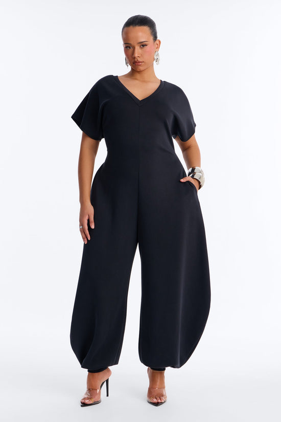 Let's Relax Barrel Wide Leg Jumpsuit - Black.