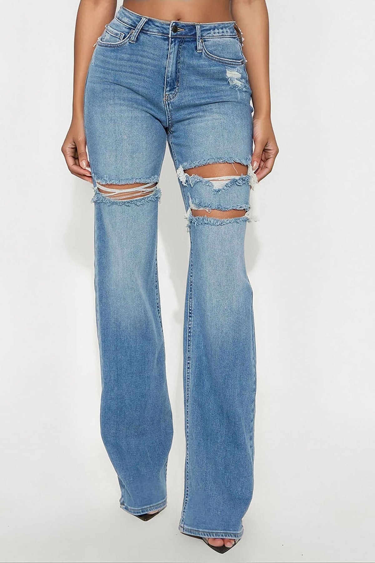 Tall Remi Ripped Stretch Baggy Jeans - Medium Wash.