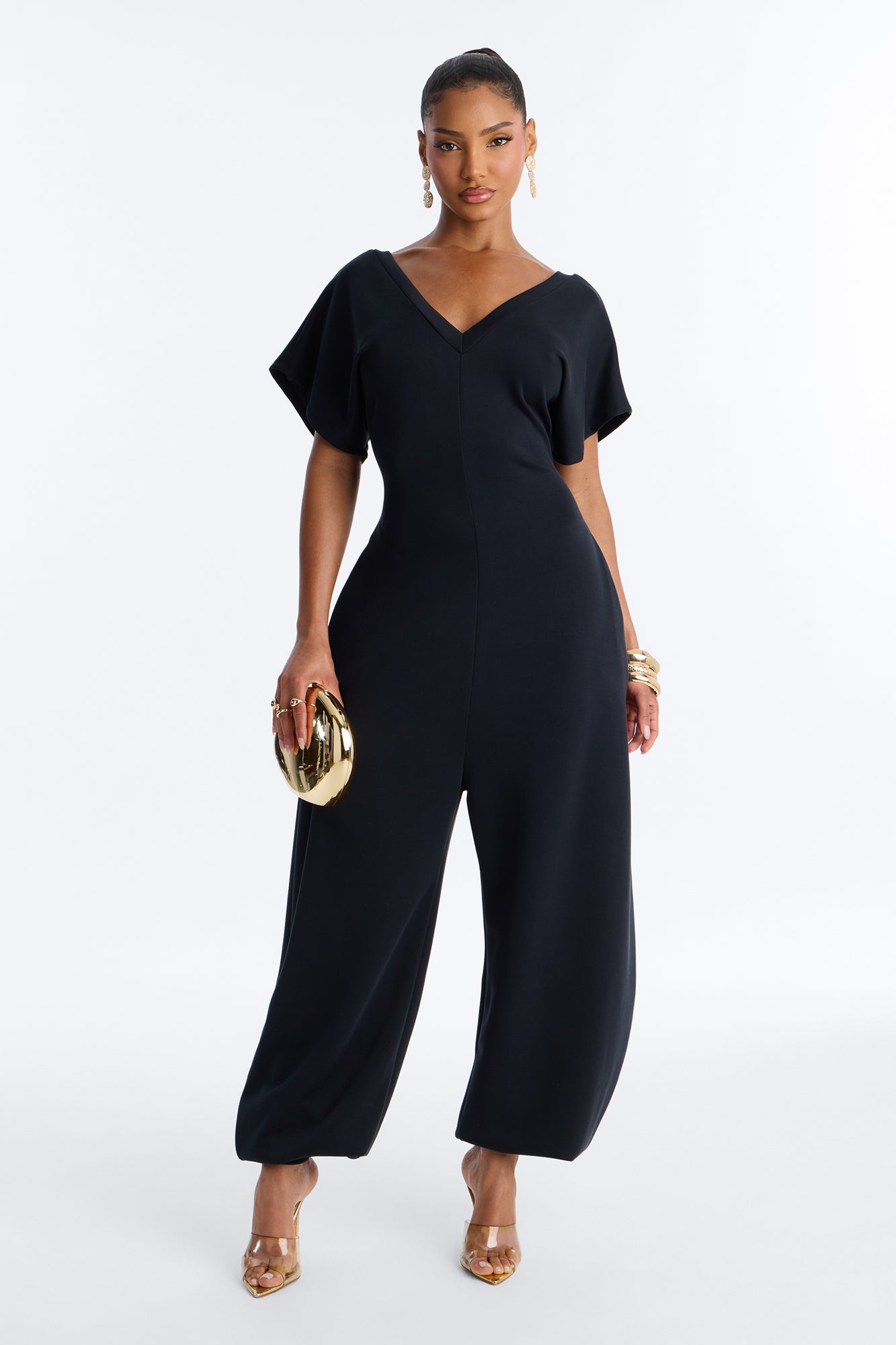 Let's Relax Barrel Wide Leg Jumpsuit - Black.
