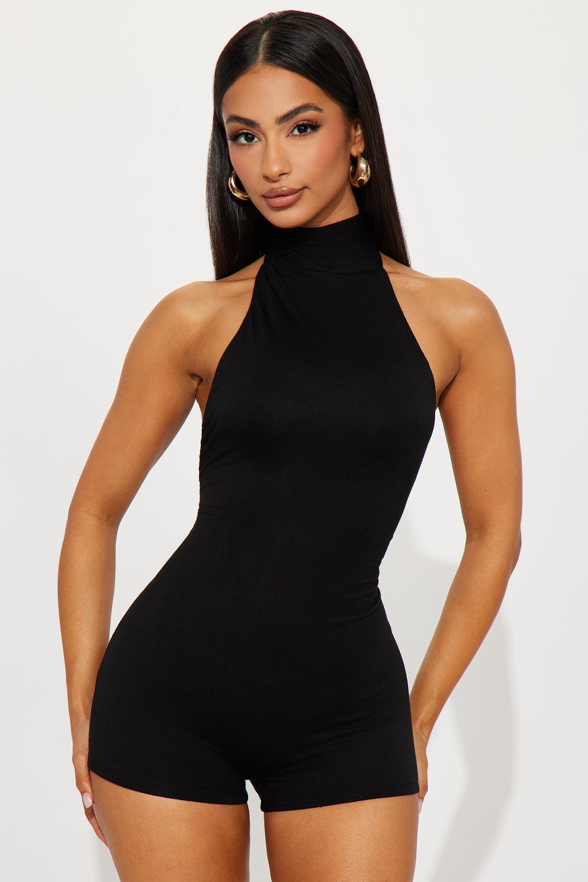 Serenity Backless Halter Romper - Black.