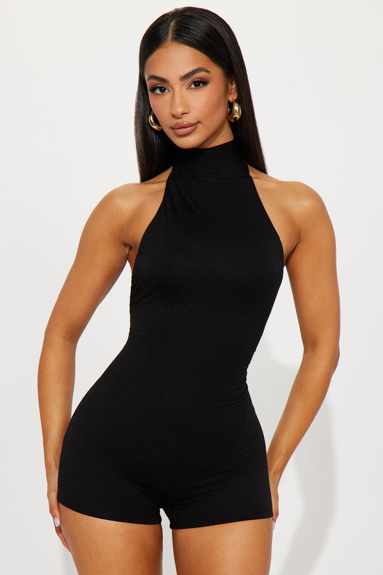 Serenity Backless Halter Romper - Black.
