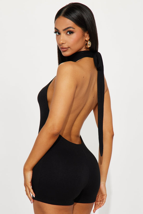 Serenity Backless Halter Romper - Black.