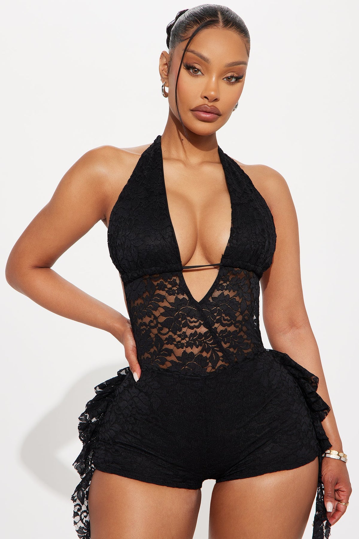 Viridiana Lace Romper - Black.