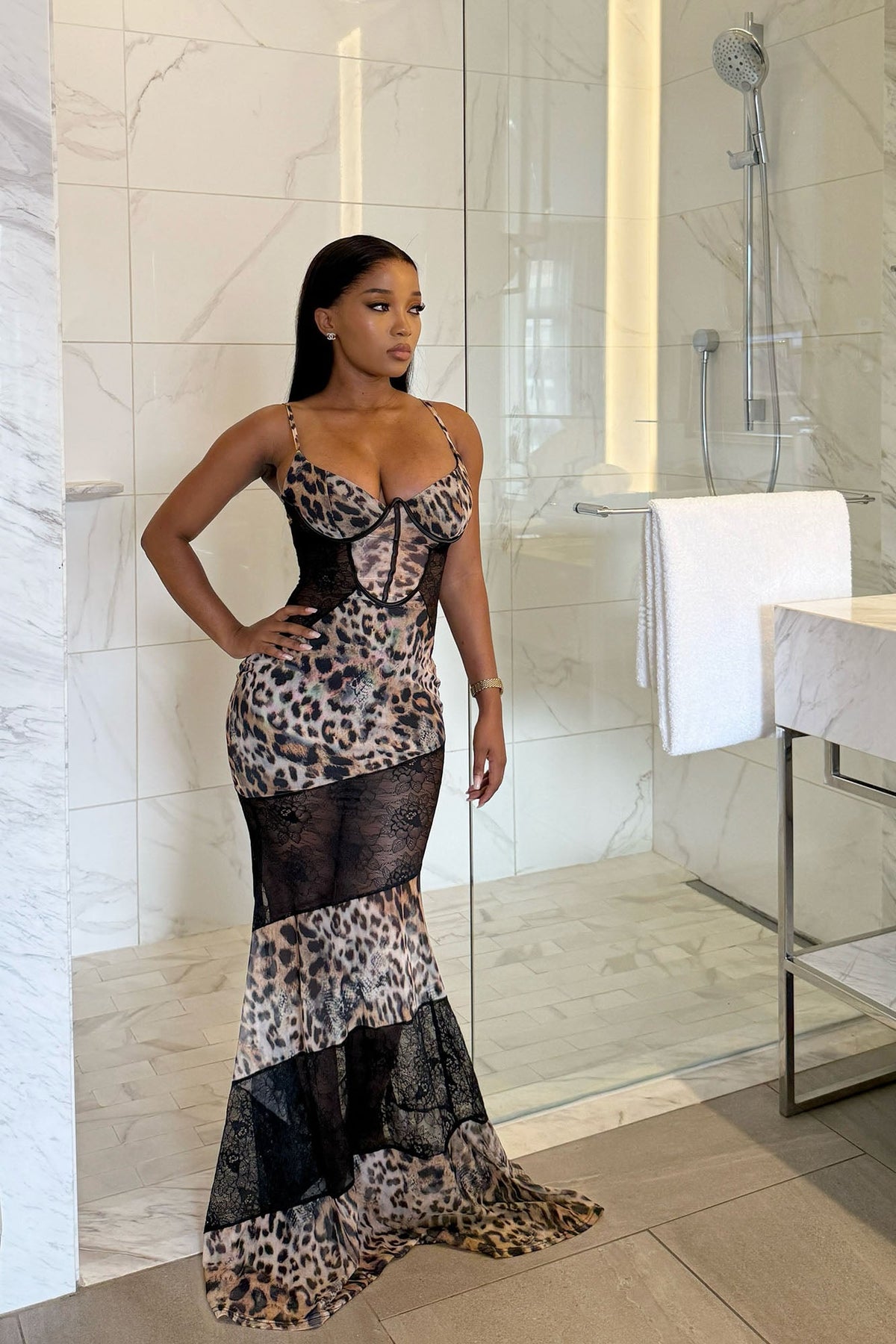 Gia Leopard Lace Mesh Maxi Dress - Leopard.