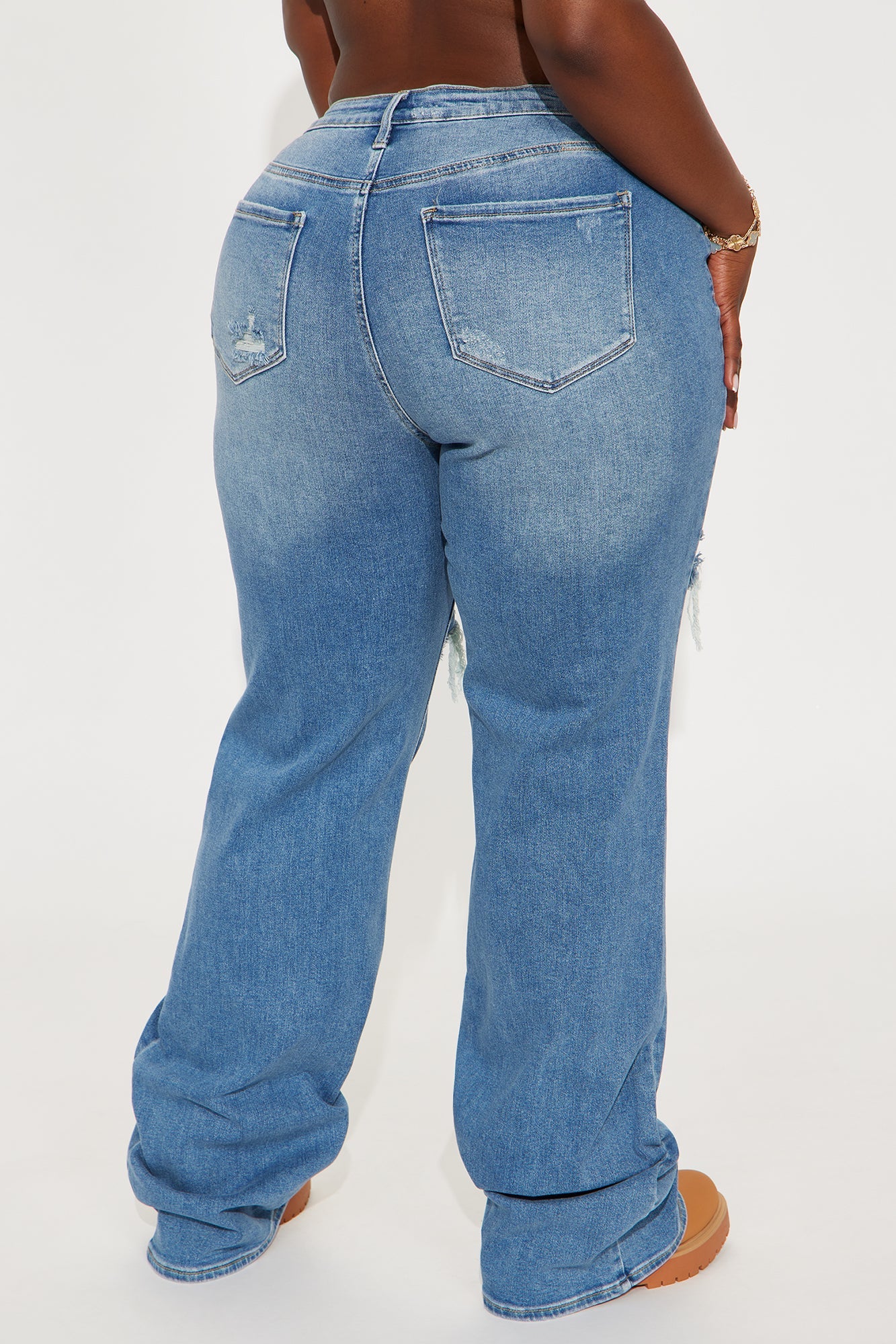 Tall Remi Ripped Stretch Baggy Jeans - Medium Wash.