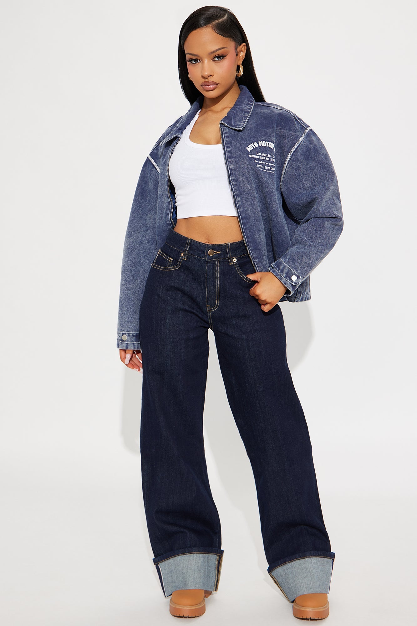 Tall Premium Cuffed Straight Leg Jeans - Dark Wash.
