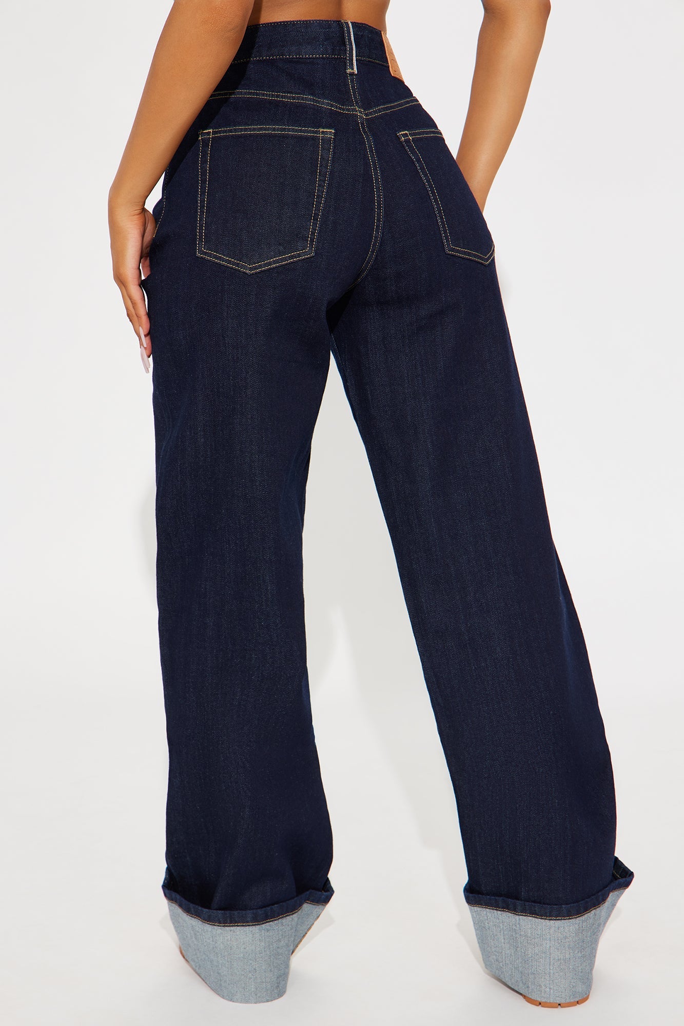 Tall Premium Cuffed Straight Leg Jeans - Dark Wash.