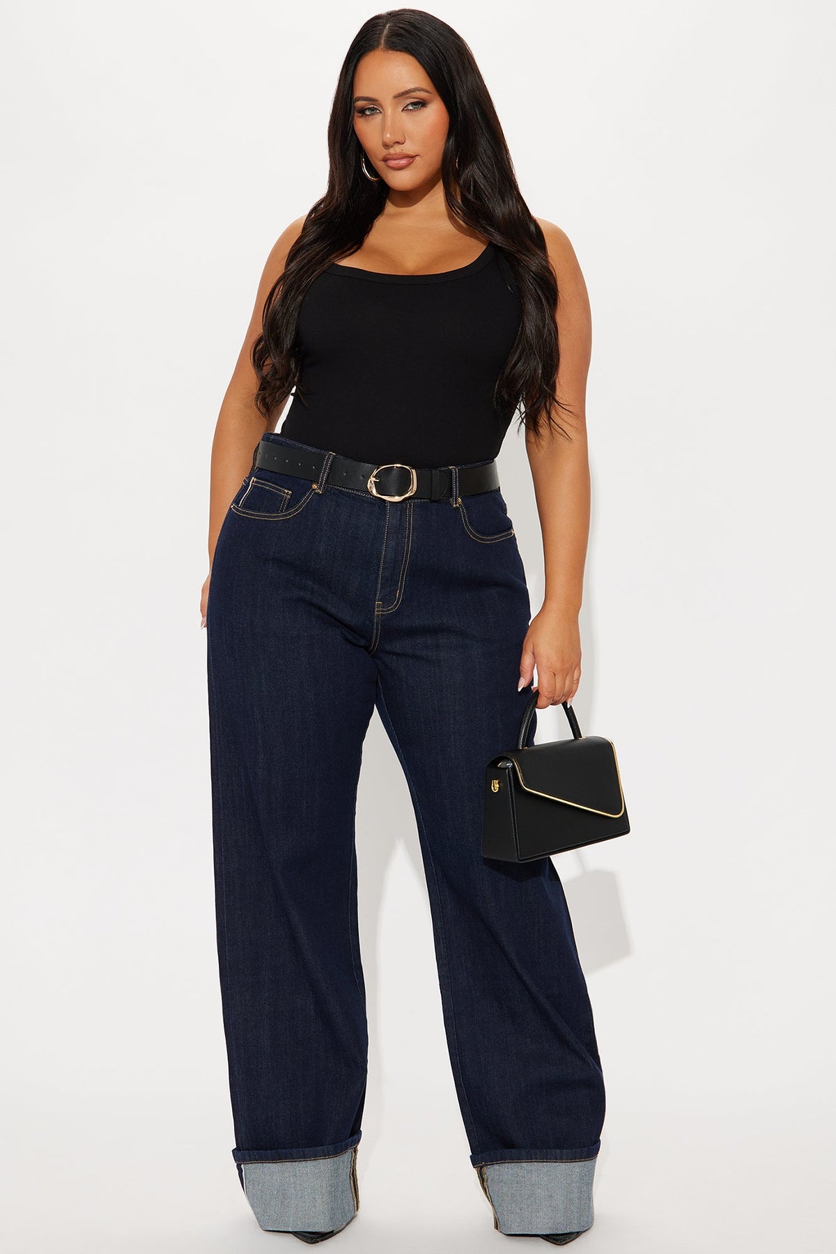 Tall Premium Cuffed Straight Leg Jeans - Dark Wash.