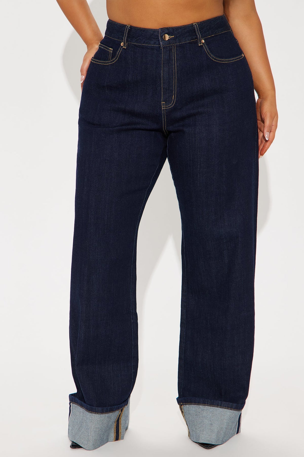 Tall Premium Cuffed Straight Leg Jeans - Dark Wash.