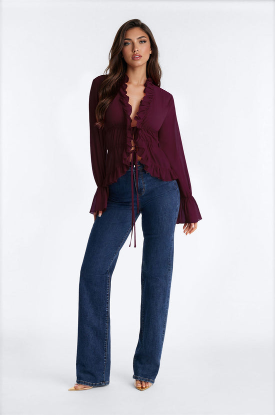 About Me Flyaway Chiffon Ruffle Top - Plum.