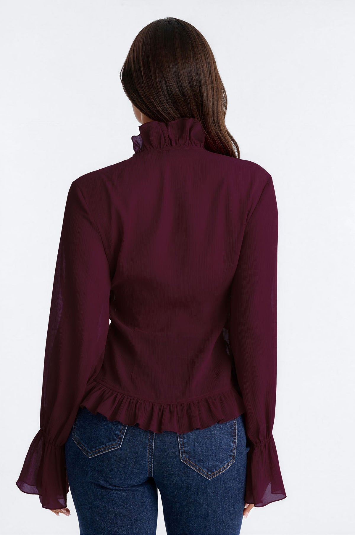 About Me Flyaway Chiffon Ruffle Top - Plum.