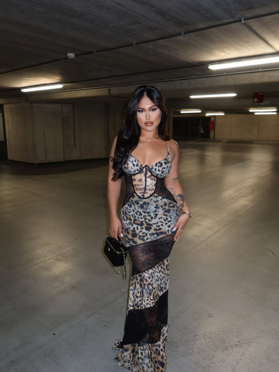 Gia Leopard Lace Mesh Maxi Dress - Leopard.