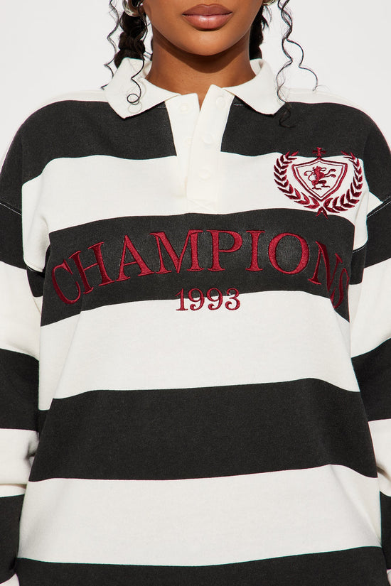 Champions Only Rugby Striped Polo - Black/White.