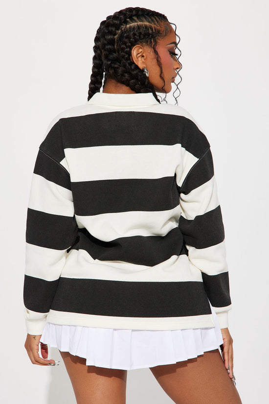 Champions Only Rugby Striped Polo - Black/White.