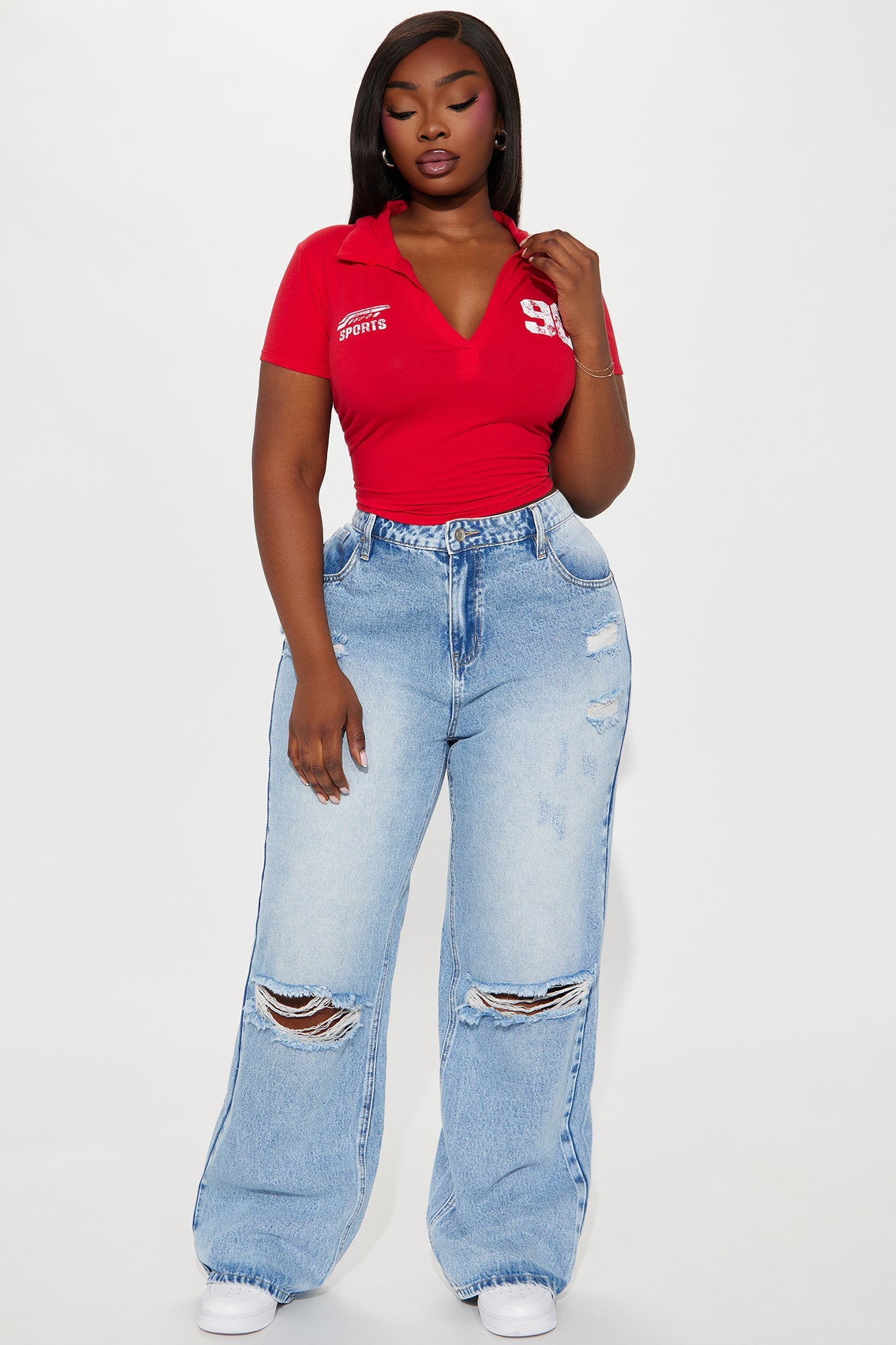 Wondering Why Ripped Straight Leg Jeans - Medium Wash.