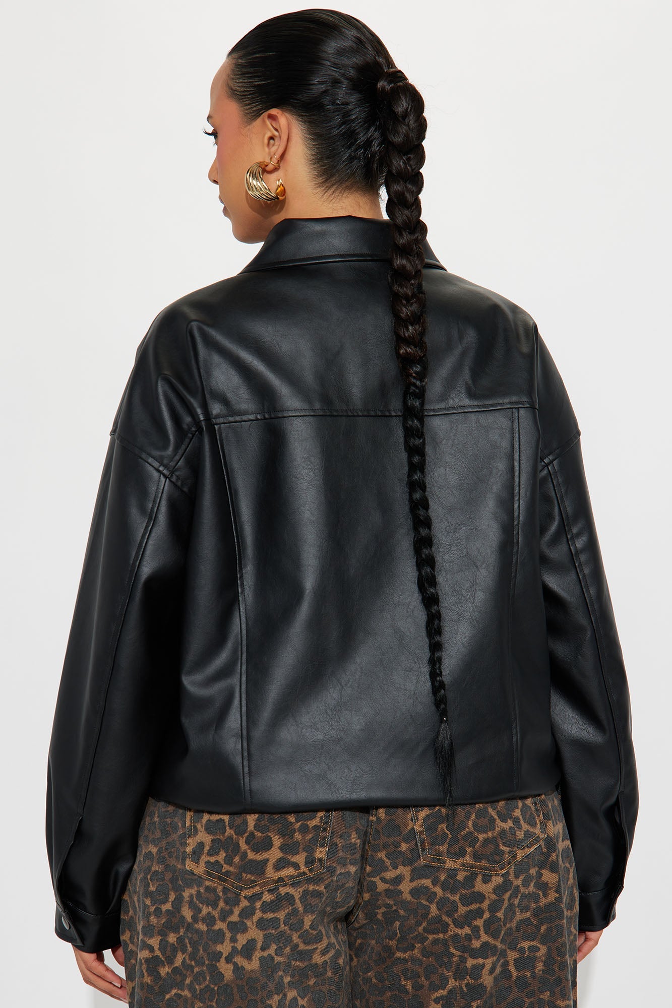 Hustle Mode Oversized Faux Leather Jacket - Black.