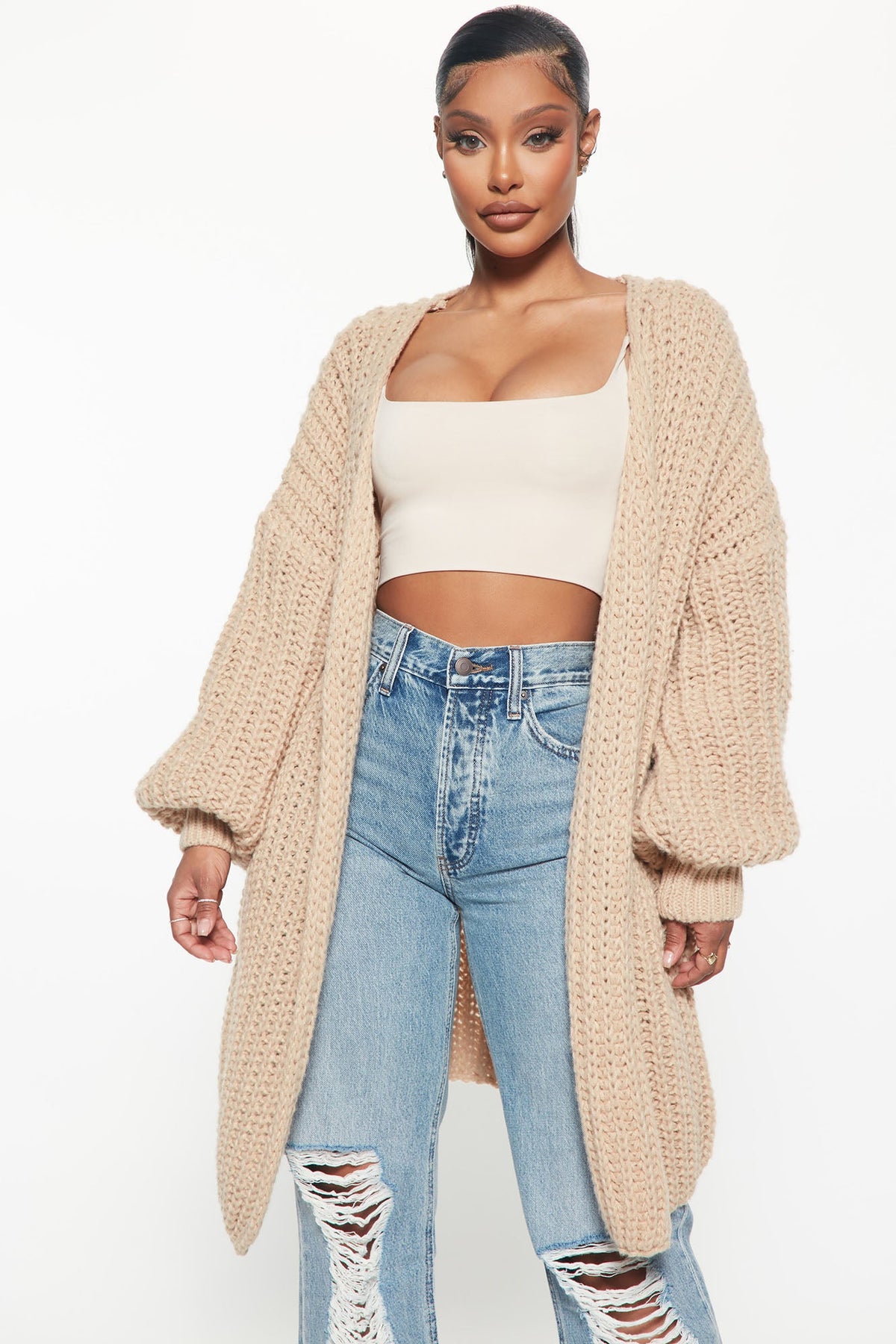 Real Love Open Front Cardigan - Taupe.