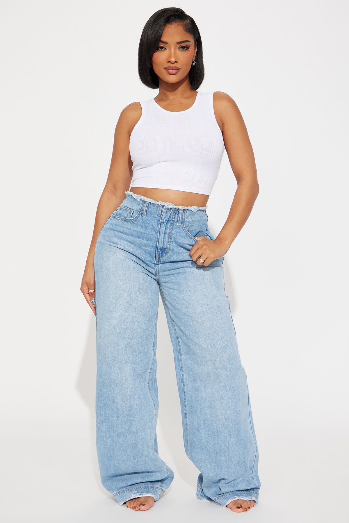 Pantalón De Mezclilla In Your Dreams Cut Off Waistband Baggy - Deslavado Medio.