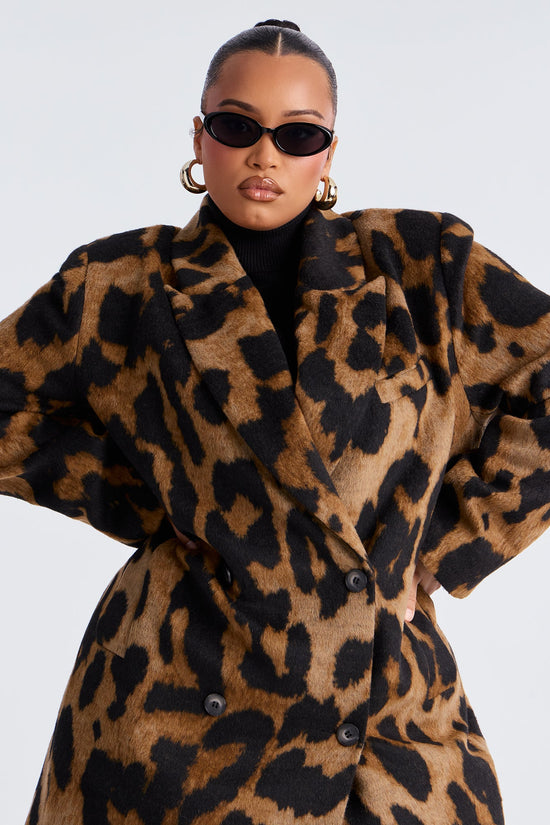 Take The Leap Leopard Double Breasted Coat - Leopard.