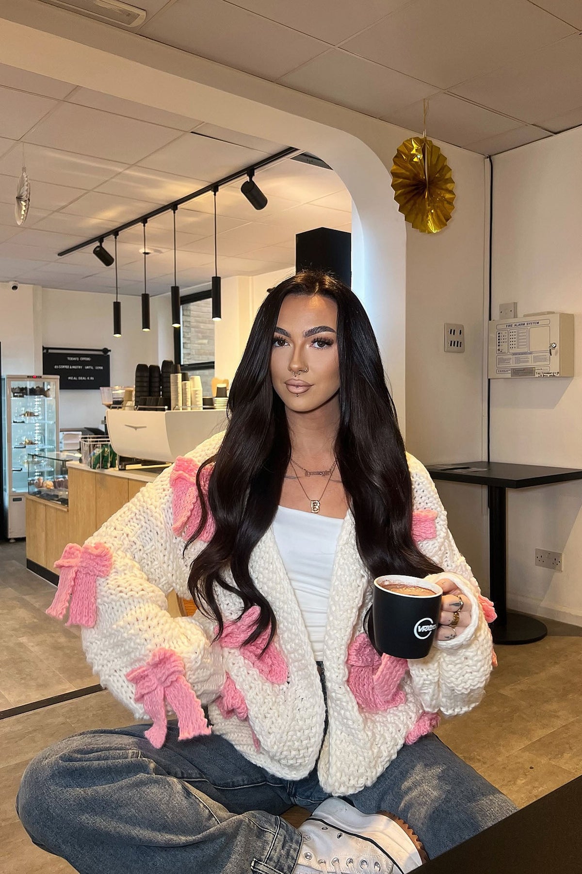 In My Bow Era Chunky Knit Cardigan - Pink/combo.
