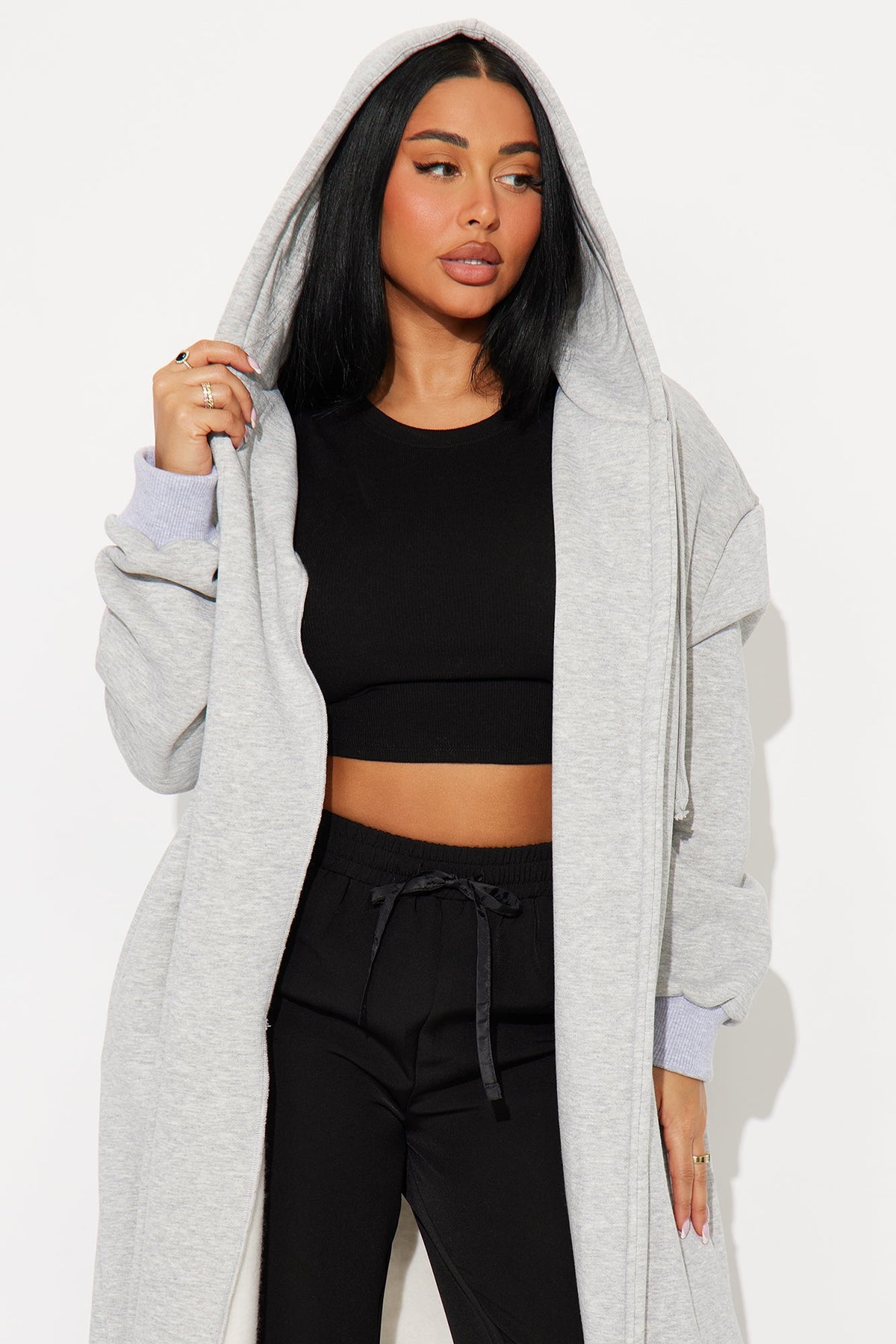 Jolie Cozy Fleece Trench - Heather Grey.