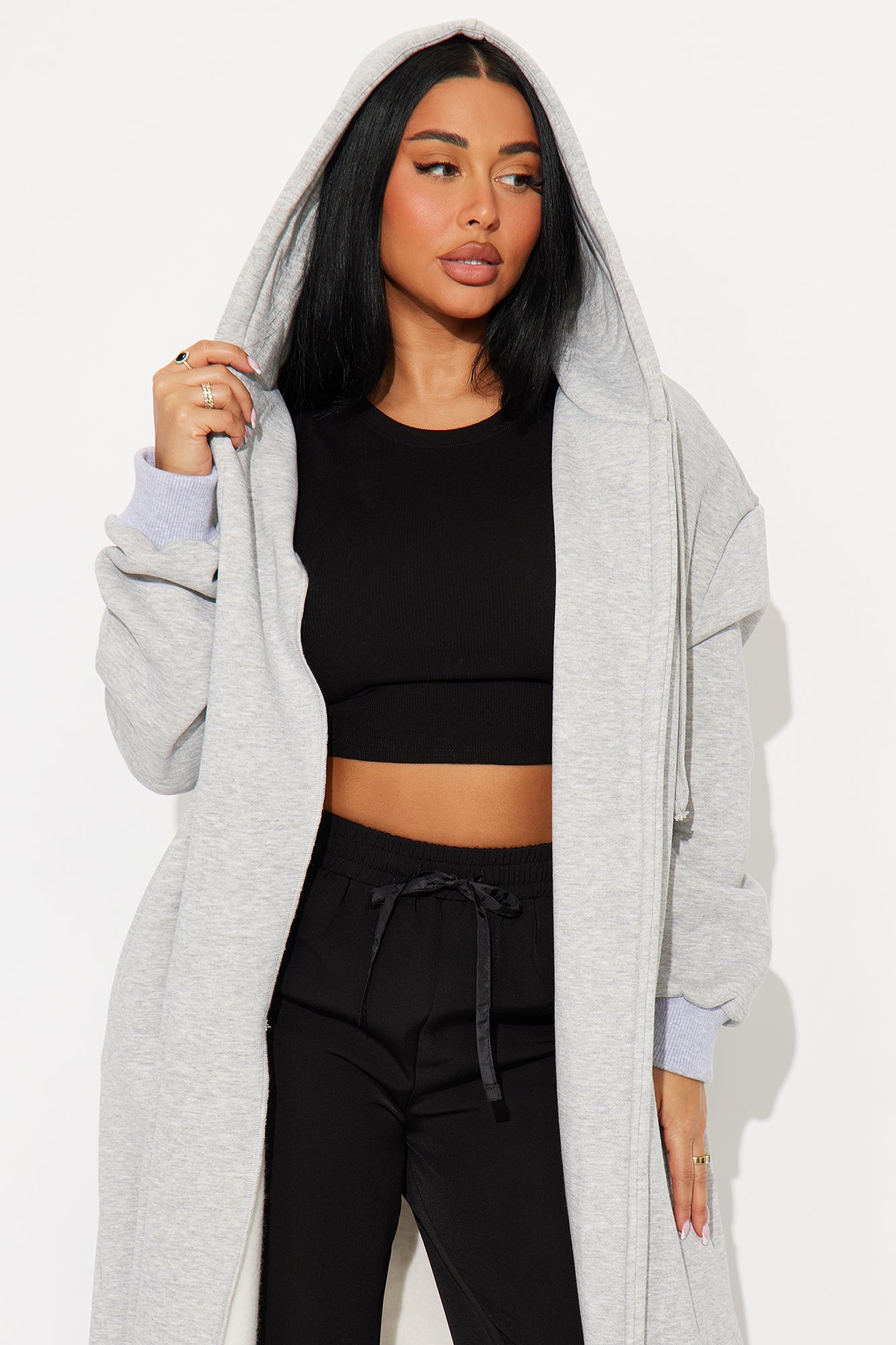 Jolie Cozy Fleece Trench - Heather Grey.